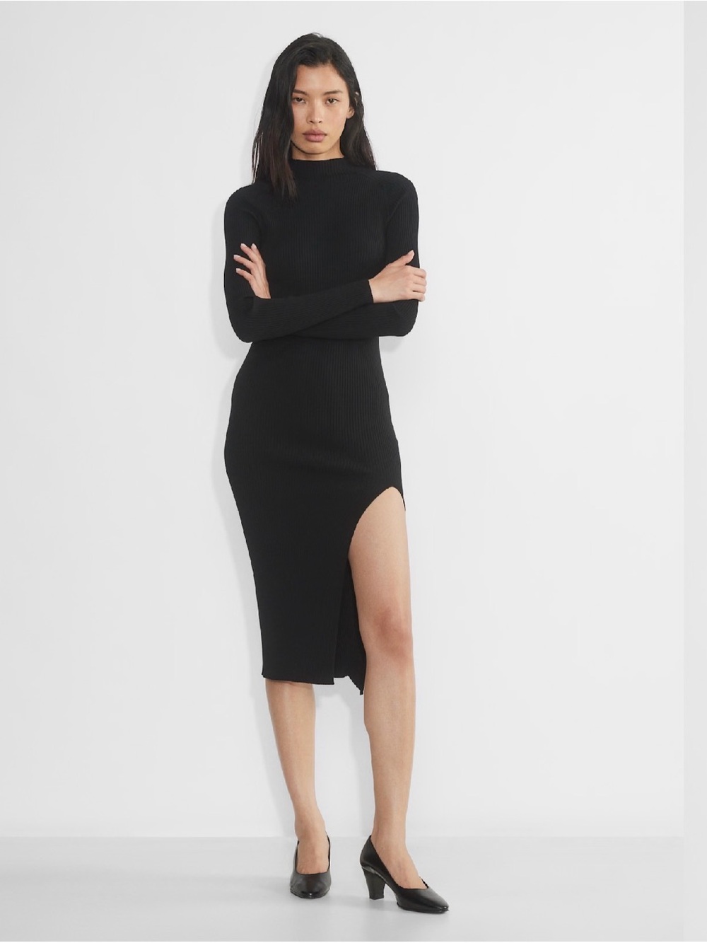 Aritzia Wilfred Alchemy Sweater Dress Black Long-Sleeves Excellent